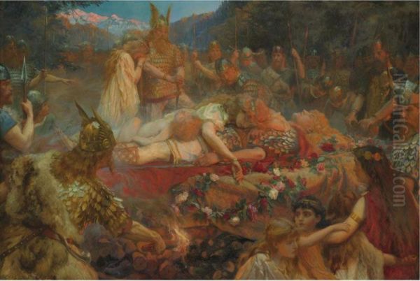 Death Of A Viking Warrior Oil Painting by Charles Ernest Butler