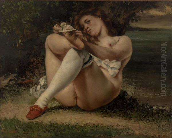 Woman with White Stockings (La Femme aux bas blancs) Oil Painting by Gustave Courbet