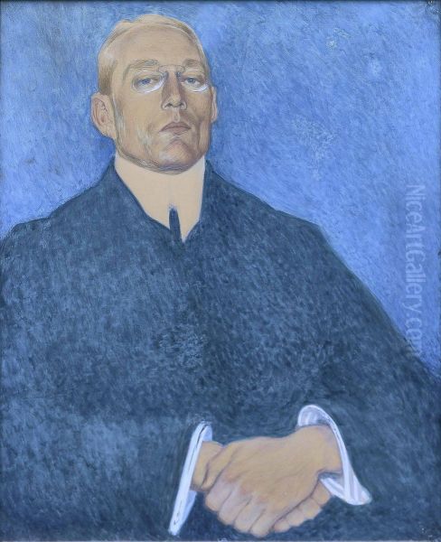 Johannes V. Jensen Oil Painting by Valdemar Andersen