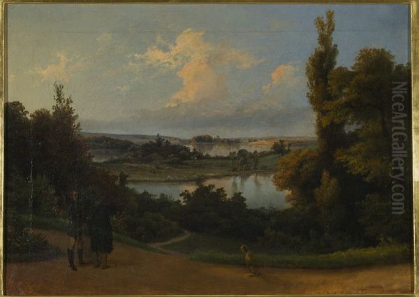 View of the Veisiejai lake from the terrace of the Justinavas park Oil Painting by Wojciech Gerson