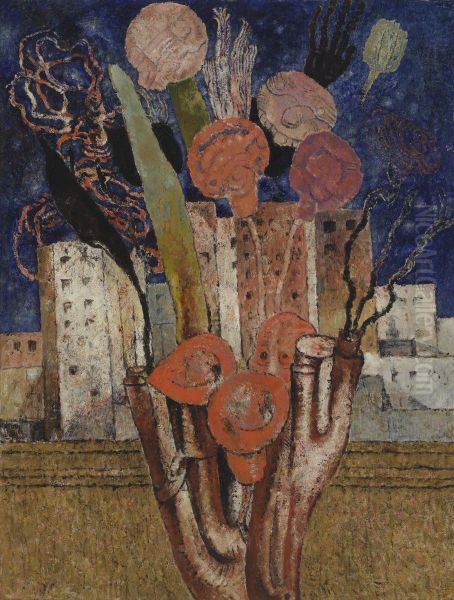 Bloemen over de stad Oil Painting by Frits Van Den Berghe