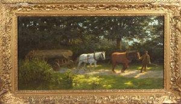 A Timber Cart On A Woodland Road Oil Painting by Edward Burgess Butler