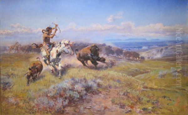 Fighting Meat Oil Painting by Charles Marion Russell