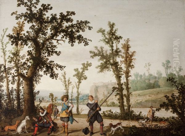 Landscape with Hunters Oil Painting by Cornelis Vroom