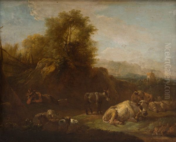 Landscape with Animals and a Shepherd Oil Painting by Nicolaes Pieterszoon Berchem