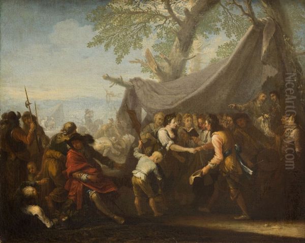 Event at a Military Camp (Wedding at a Military Camp) Oil Painting by Georg Philipp Rugendas the Elder