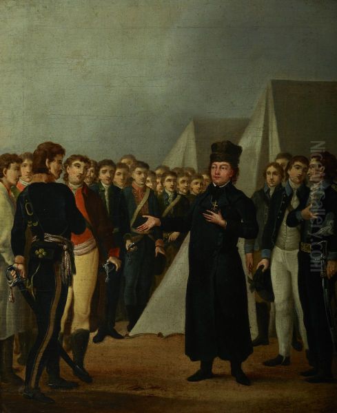 Reverend Jozef Jakubowski at the Kosciuszko's Camp near Warsaw in 1794 Oil Painting by Michal Stachowicz