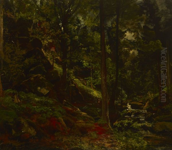 Stream in the Woods Oil Painting by Adolf Dressler