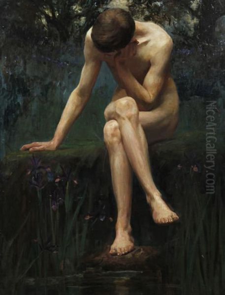 Narcissus Seated By A Poolside Oil Painting by George Edmund Butler