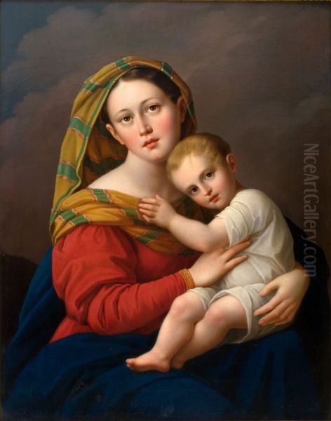 Madonna with Child Oil Painting by Jozef Oleszkiewicz