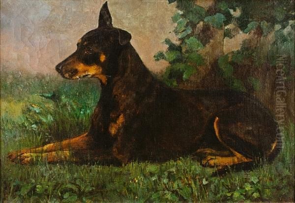 A Manchester Terrier Oil Painting by George Edmund Butler