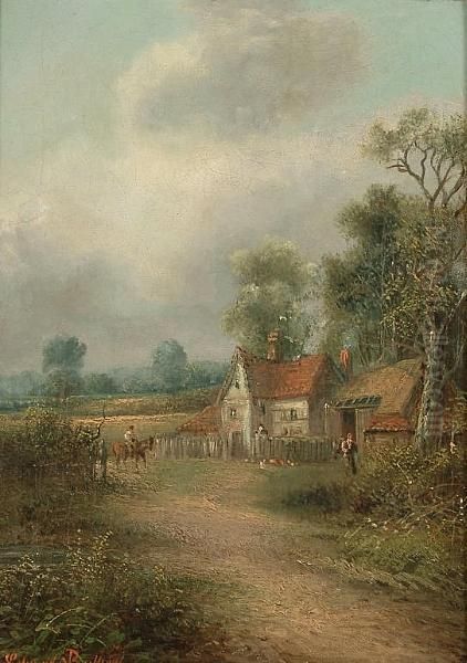 A Horseman Before A Farmstead Oil Painting by George Edmund Butler