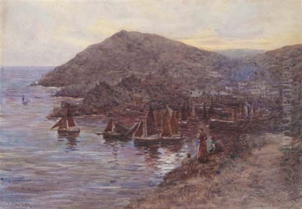 The Haven, Polperro Oil Painting by Herbert E. Butler