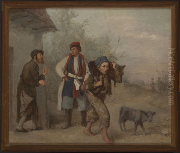 Haggling over a Calf Oil Painting by Aleksander Kotsis