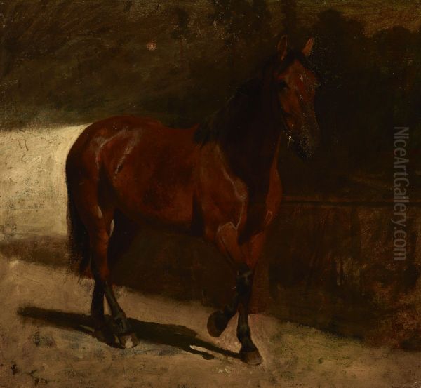 Study of a Chestnut Horse Oil Painting by Maksymilian Gierymski