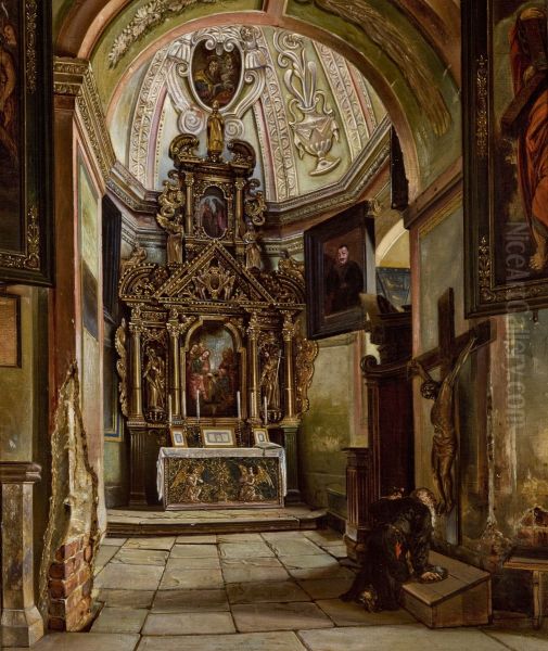 Interior of a Chapel at the Parish Church in Krosno Oil Painting by Aleksander Gryglewski