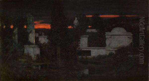 Italian Cemetery at Dusk Oil Painting by Albert Chmielowski