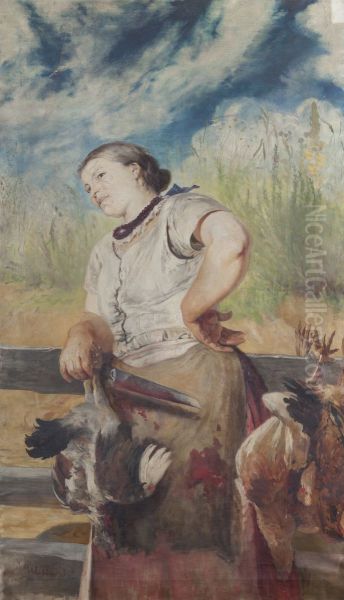 Woman Slaughtering Hens Oil Painting by Jacek Malczewski