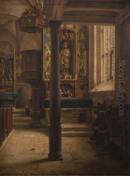 Innansicht der St. Wolfgangskirche in Rothenburg ob der Tauber Oil Painting by Aleksander Gierymski