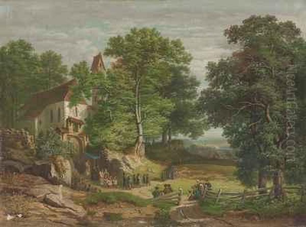 Kapelle Uber Einem Flusstal Mit Prozession Oil Painting by Joseph Niklaus Butler