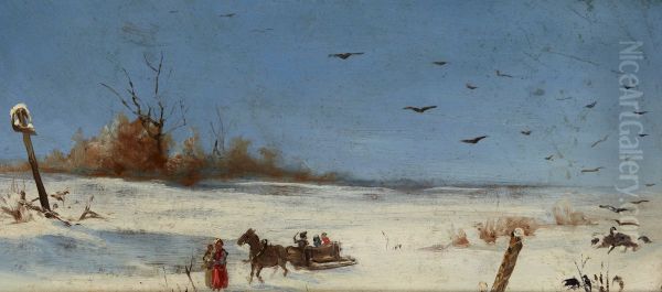 Sledging Oil Painting by Teodor Talowski