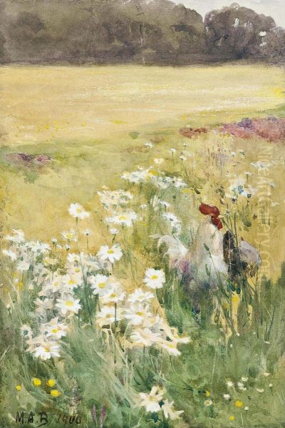 A Cockerel And Hen In A Cluster Of Marguerites Oil Painting by Mildred Anne Butler