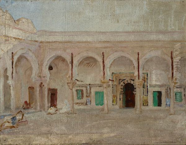 Kairouan (Courtyard in the Mosque of the Sword) Oil Painting by Jan Ciaglinski