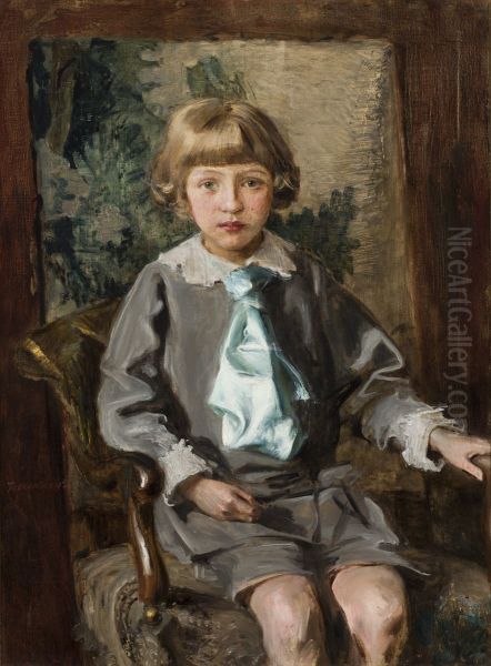 Portrait of Iwo Lominski as a Child Oil Painting by Teodor Axentowicz