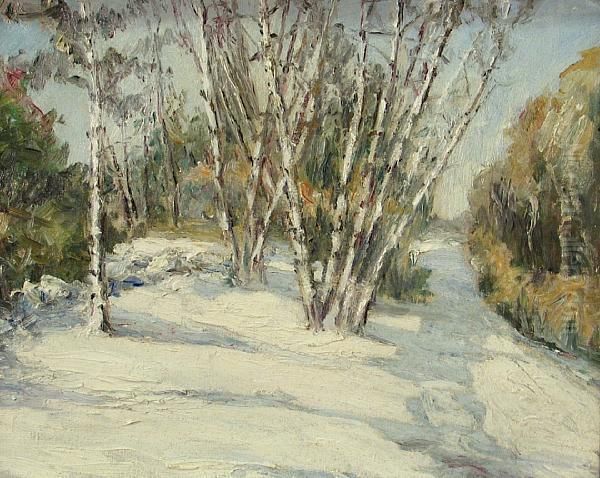 Birch Trees In A Snowy Landscape Oil Painting by Phillip A. Butler