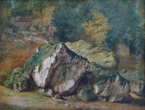 Etude de rochers et d'arbres, Fontainebleau Oil Painting by Theodore Rousseau