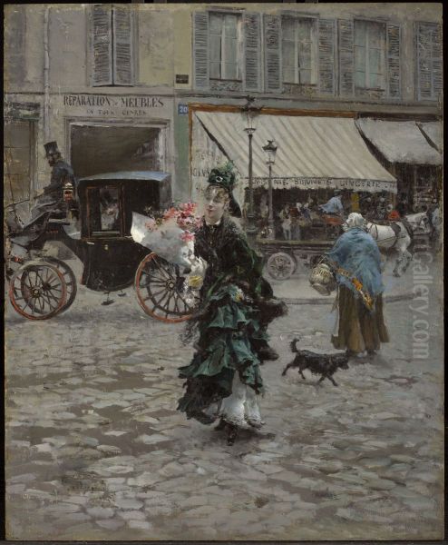 Crossing the Street Oil Painting by Giovanni Boldini