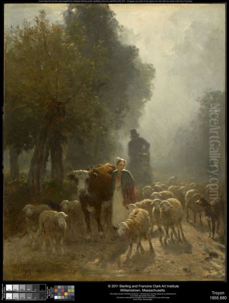 Going to Market on a Misty Morning Oil Painting by Constant Troyon