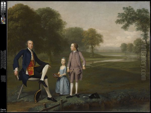 Richard Moreton, Esq. of Tackley with His Nephew and Niece John and Susanna Weyland Oil Painting by Arthur Devis