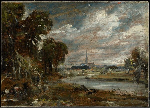 Salisbury Cathedral from the River Nadder Oil Painting by John Constable