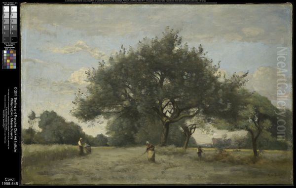 Apple Trees in a Field Oil Painting by Jean-Baptiste Camille Corot