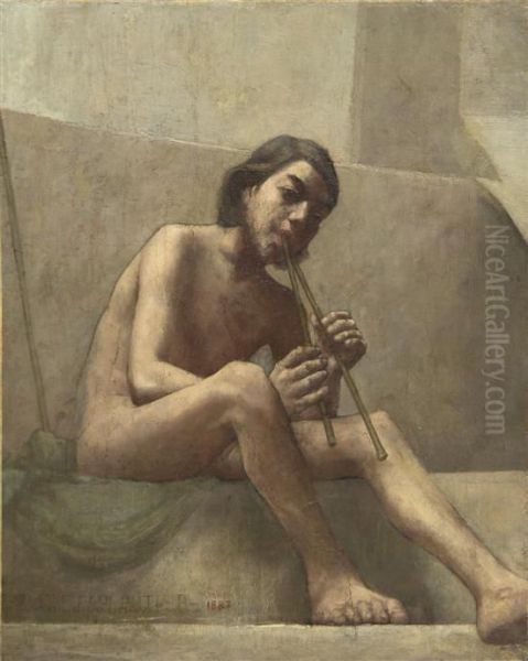 Seated Youth, Playing Aulos Oil Painting by Theodore Butler