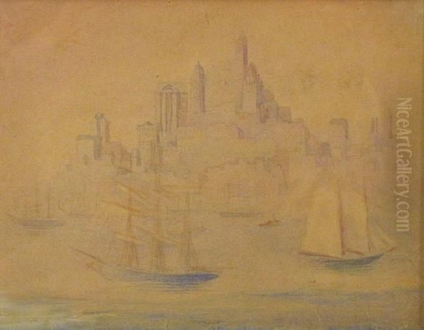 Ships And City Oil Painting by Theodore Butler