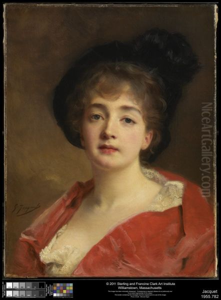 Woman in Red Oil Painting by Gustave Jean Jacquet