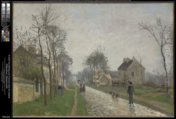 Route de Versailles, Louveciennes, Rain Effect Oil Painting by Camille Pissarro