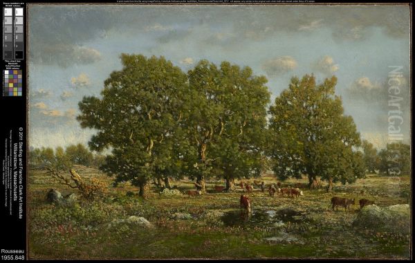 Landscape with Cows and Oaks Oil Painting by Theodore Rousseau