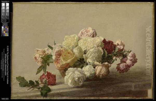 Bowl of Roses on a Marble Table Oil Painting by Henri Fantin-Latour