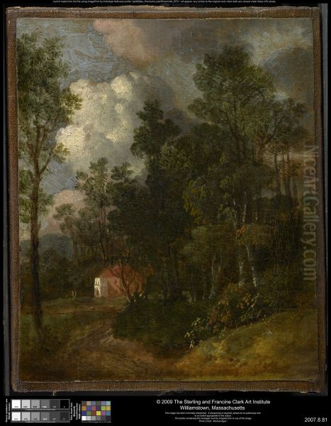 A Wooded Landscape with Figures by a House Oil Painting by Thomas Gainsborough