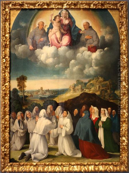 Mary appears to the Saints S. Francis and S. Bernhard Oil Painting by workshop