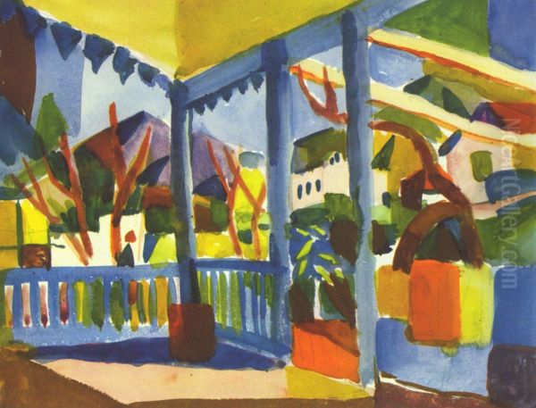 Terrasse des Landhauses in St. Germain Oil Painting by August Macke