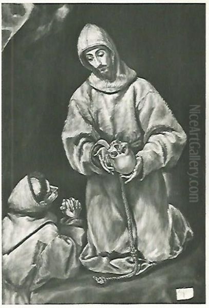 St Francis and Brother Leo Meditating on Death Oil Painting by El Greco