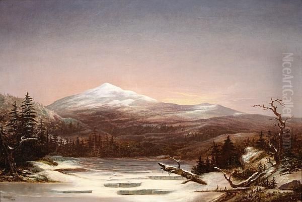 A Lake And Snow-coated Mountains At Sunset Oil Painting by Frederick A. Butman