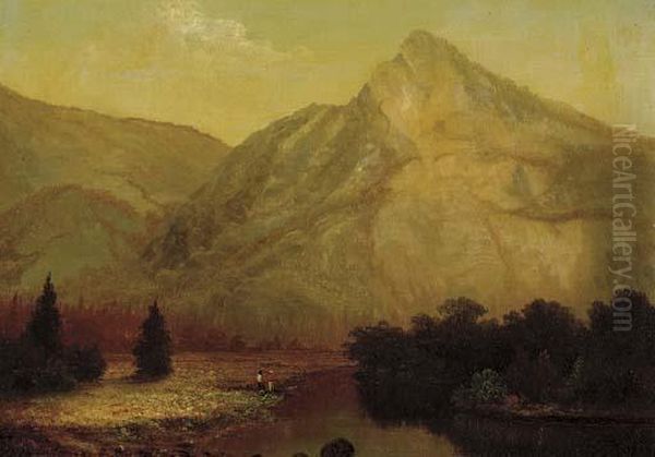 Riverbank In Front Of A Mountain Oil Painting by Frederick A. Butman