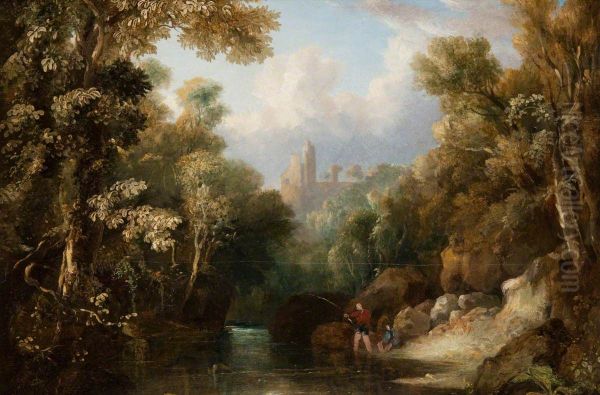 Rosslyn Castle from the Glen Oil Painting by John Thomson