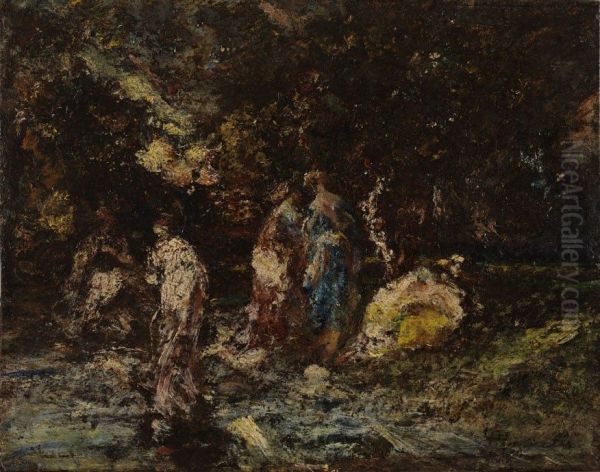 Scene galante dans un parc Oil Painting by Adolphe Joseph Thomas Monticelli