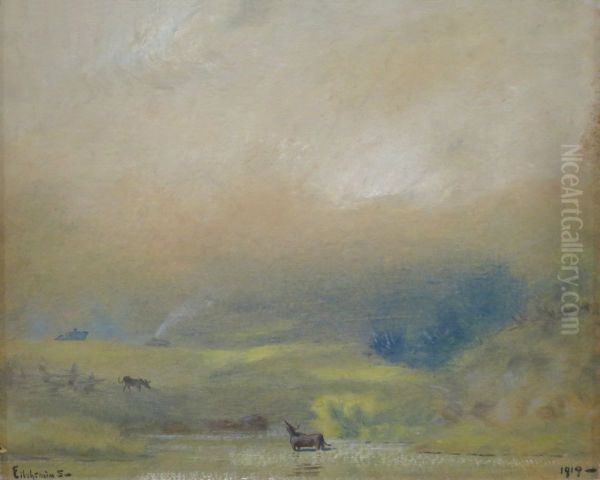 Landscape with Cows Oil Painting by Louis Eilshemius